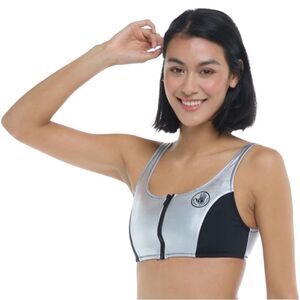 New Body Glove The 91 You Spin Me Zip Bikini Top Swimsuit Silver Black XS